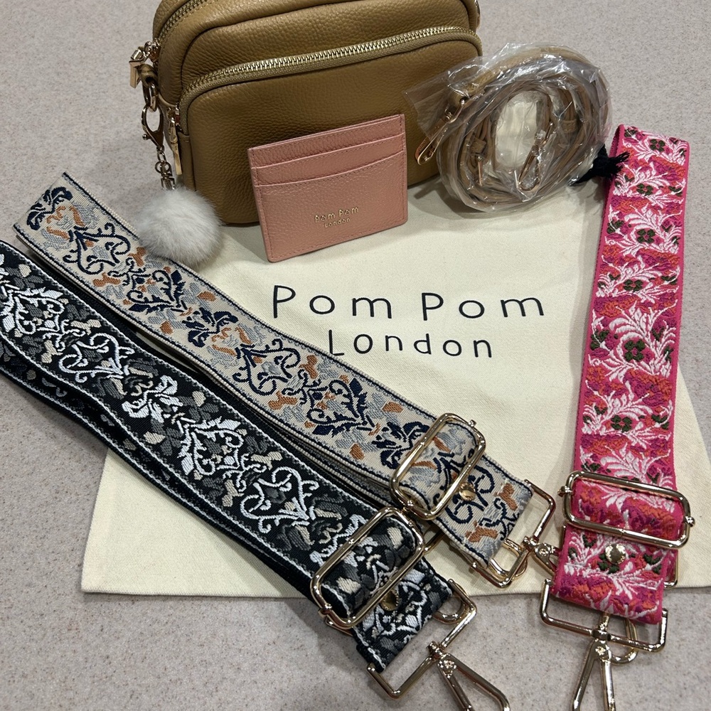 Pom Pom London Sand Color Original size Crossbody Bag with 4 Straps.